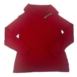 Women's Talbots Red Sweater Shawl Collar with Buckle Detail Small Cotton Blend